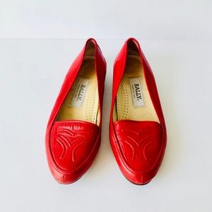 Bally Red Leather Loafers Size 7B